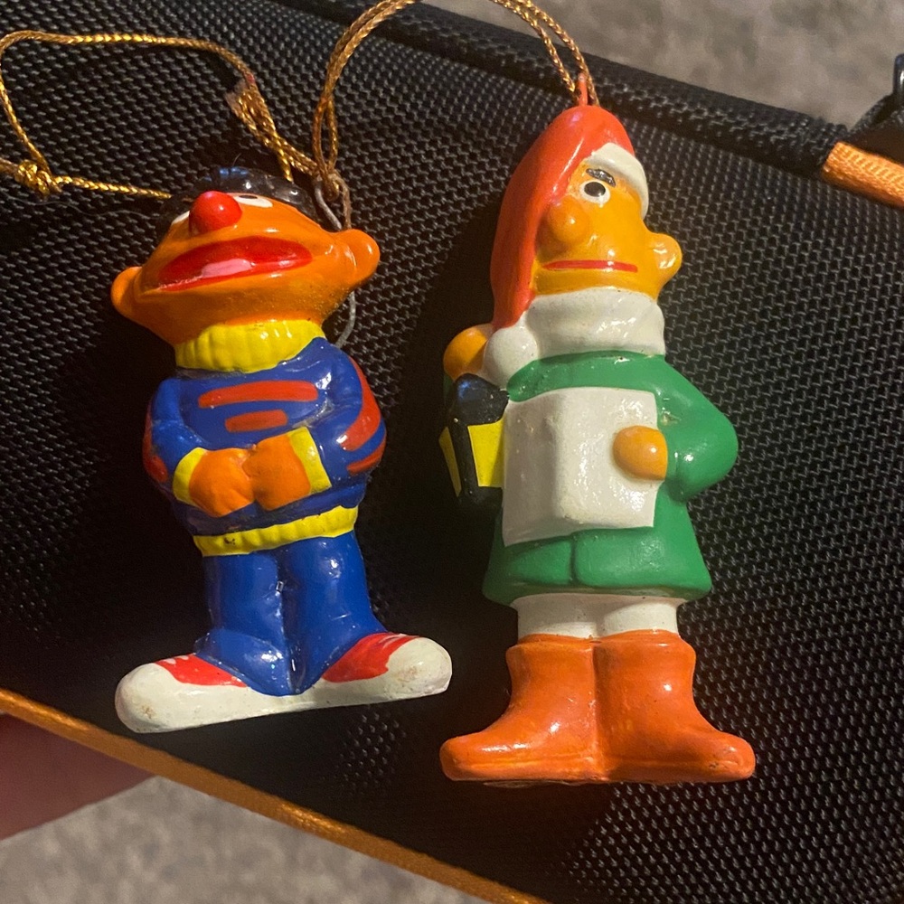Vintage Colorful Burt and Erin sesame street Character Hanging Ornaments